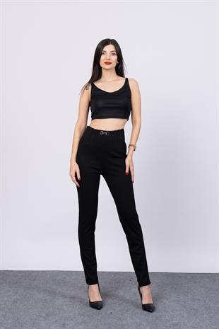 Önü Pens Ve Aksesuar Detaylı Çelik Örme Pantolon 30196