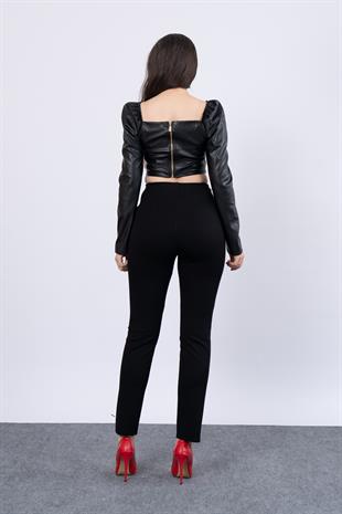 Önü Taş İşlemeli Çelik Örme Tayt Pantolon 30199