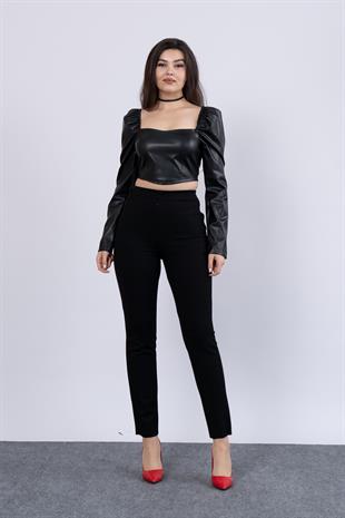 Önü Taş İşlemeli Çelik Örme Tayt Pantolon 30199