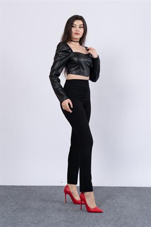 Önü Taş İşlemeli Çelik Örme Tayt Pantolon 30199