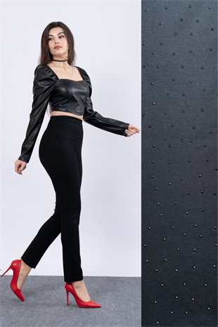 Önü Taş İşlemeli Çelik Örme Tayt Pantolon 30199