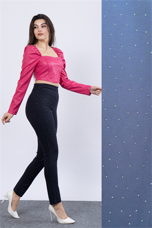 Önü Taş İşlemeli Çelik Örme Tayt Pantolon 30199