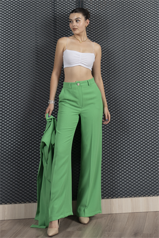 Oversize Kuşak Detaylı Yelek ve Bol Paça Cepli Pantolon Takım 1238