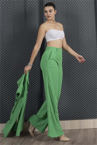 Oversize Kuşak Detaylı Yelek ve Bol Paça Cepli Pantolon Takım 1238