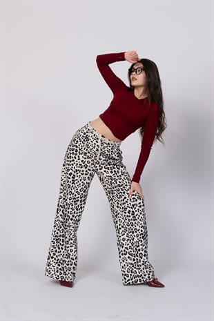 Pile Katlamalı Gabardin Kumaş Cepli Bol Paça Pantolon 30240