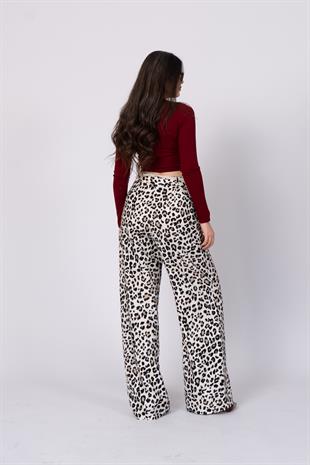 Pile Katlamalı Gabardin Kumaş Cepli Bol Paça Pantolon 30240