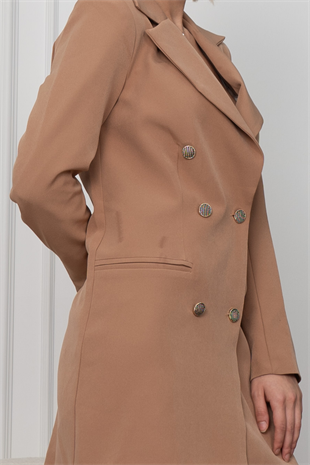Premium Midi Boy Kruvaze Ceket Elbise 8605