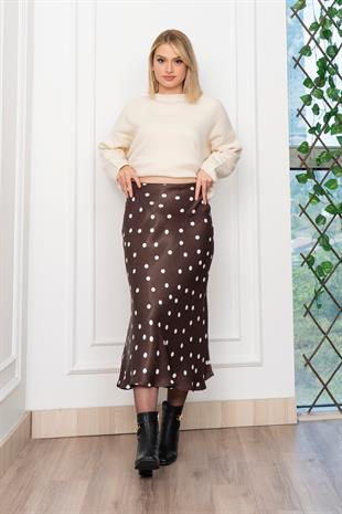 Puantiyeli Beli Lastikli Saten Viskon Etek 6822