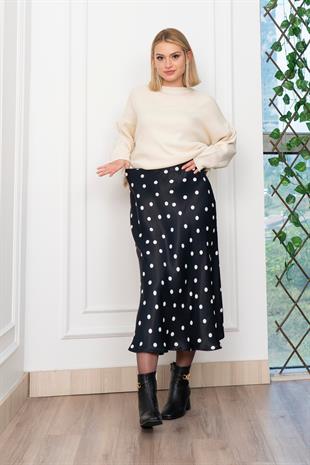 Puantiyeli Beli Lastikli Saten Viskon Etek 6822