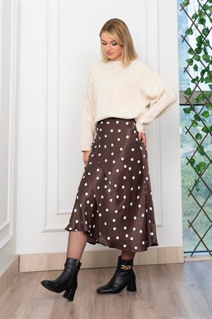 Puantiyeli Beli Lastikli Saten Viskon Etek 6822