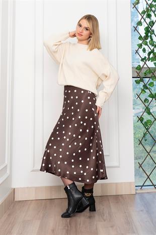 Puantiyeli Beli Lastikli Saten Viskon Etek 6822