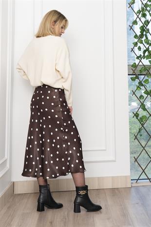 Puantiyeli Beli Lastikli Saten Viskon Etek 6822