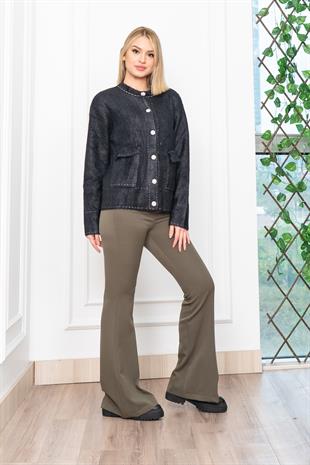 Sahte Dikiş Detaylı Yün Sakal Taş Düğmeli Hırka 25202