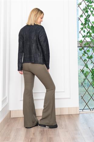 Sahte Dikiş Detaylı Yün Sakal Taş Düğmeli Hırka 25202