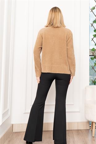 Sahte Dikiş Detaylı Yün Sakal Taş Düğmeli Hırka 25202