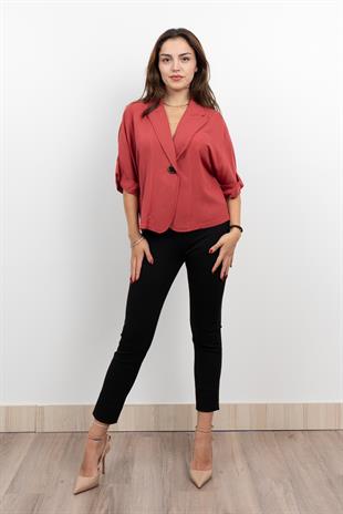 Salaş İnce Keten Viskon Fakir Kol Ceket 8617