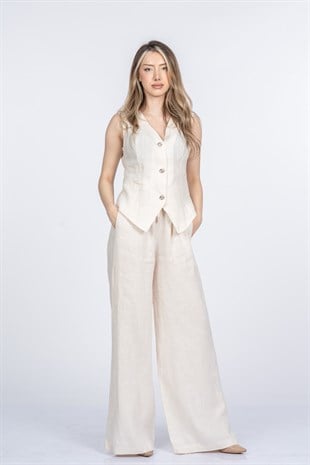 Samira Premium Keten Kumaş Yelek Pantolon Takım 1321