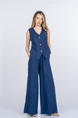Samira Premium Keten Kumaş Yelek Pantolon Takım 1321
