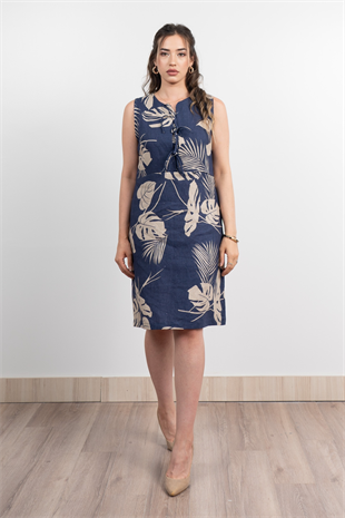 Spagetti Fiyonk Keten Yaprak Desen Elbise 50330