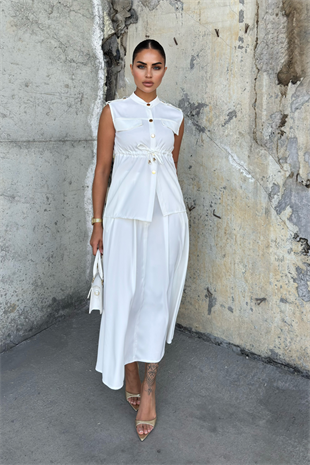 Süs Cep Detaylı Yelek ve Pileli Cepli Etek 1248