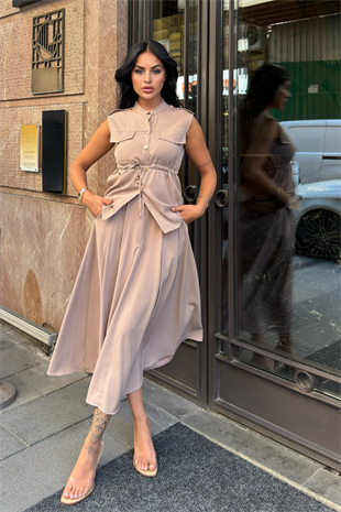 Süs Cep Detaylı Yelek ve Pileli Cepli Etek 1248