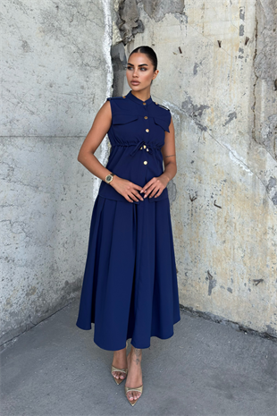 Süs Cep Detaylı Yelek ve Pileli Cepli Etek 1248