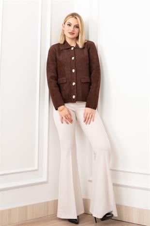 Süs Cep Kapaklı Yün Peluş Ceket Hırka 4560