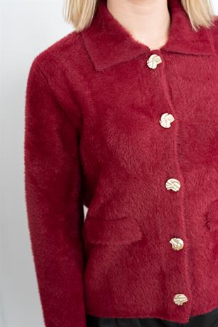 Süs Cep Kapaklı Yün Peluş Ceket Hırka 4560