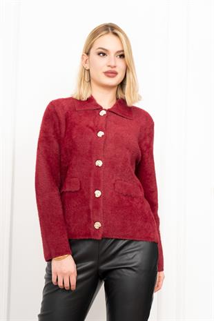 Süs Cep Kapaklı Yün Peluş Ceket Hırka 4560