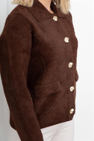 Süs Cep Kapaklı Yün Peluş Ceket Hırka 4560