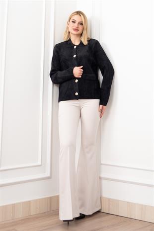 Süs Cep Kapaklı Yün Peluş Ceket Hırka 4560