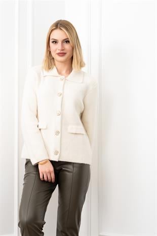 Süs Cep Kapaklı Yün Peluş Ceket Hırka 4560