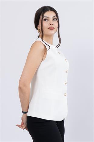 Süs Cepli İçi Astarlı Yuvarlak Yaka Yelek 9126