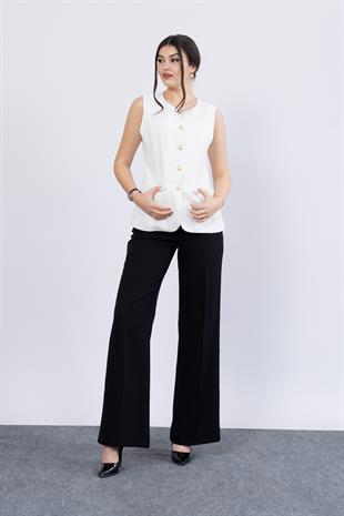 Süs Cepli İçi Astarlı Yuvarlak Yaka Yelek 9126