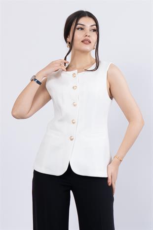 Süs Cepli İçi Astarlı Yuvarlak Yaka Yelek 9126