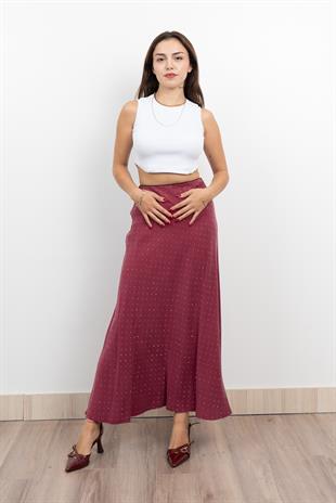 Taş Baskılı Beli Lastikli Floş Viskon Uzun Etek 6803