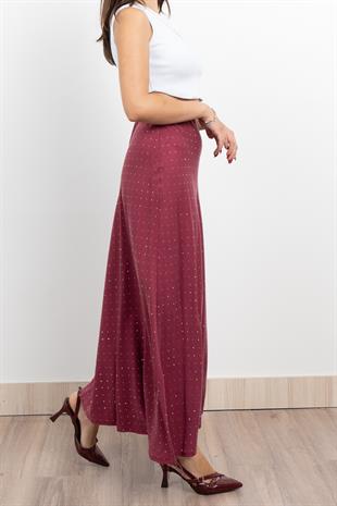 Taş Baskılı Beli Lastikli Floş Viskon Uzun Etek 6803