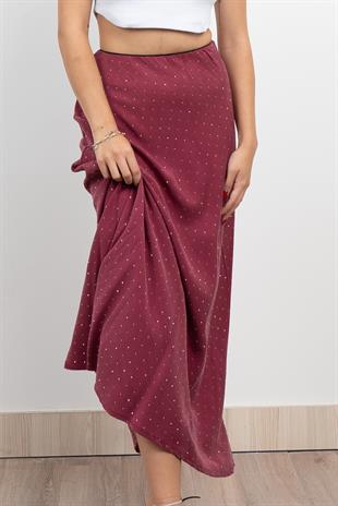 Taş Baskılı Beli Lastikli Floş Viskon Uzun Etek 6803