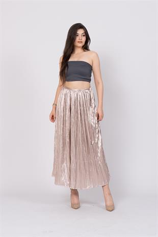 Taş Baskılı Uzun Saten Verev Etek 6786