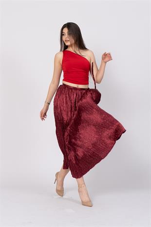 Taş Baskılı Uzun Saten Verev Etek 6786