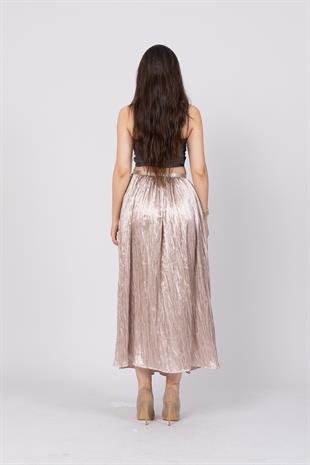 Taş Baskılı Uzun Saten Verev Etek 6786