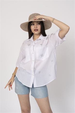 Taş Baskılı Uzun Viskon Gömlek 70035