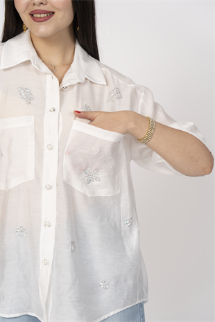 Taş Baskılı Uzun Viskon Gömlek 70035