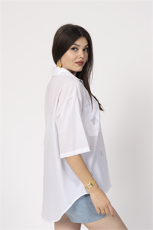 Taş Baskılı Uzun Viskon Gömlek 70035