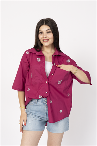 Taş Baskılı Uzun Viskon Gömlek 70035