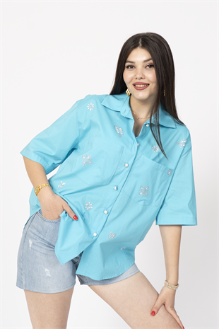 Taş Baskılı Uzun Viskon Gömlek 70035