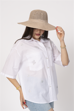 Taş Baskılı Uzun Viskon Gömlek 70035