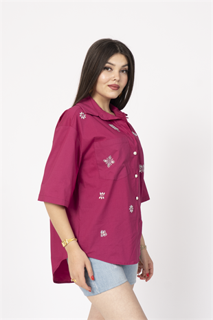 Taş Baskılı Uzun Viskon Gömlek 70035