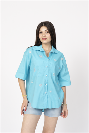 Taş Baskılı Uzun Viskon Gömlek 70035