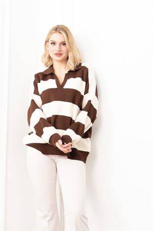 Trend Model Çizgili Triko Kazak 7250